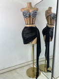 High Quality Women's Outfit Stage Performance Singer Dancer Costume Sexy Crop Top Skirt Two Pieces Sets Luxury Diamonds Dress