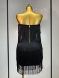 Women Sexy Strapless Tassel Off Shoulder Bandage Dress Fancy Club Celebrity Evening Party Mini Bodycon Dress Birthday Vestido
