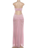 Sexy See Through Dress Women Sexy Halter Chain Backless Irregular Ruched Patchwork Vacation Birthday Party Clubwear