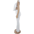 Women's Ruched Pant Set Brown Halter Crop Top And Flared Trouser Two-Piece Set Elegant V-neck Design Cut-Out Club Outfits