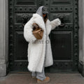 Winter Brand Fashion Russian Girl Style Belted Maxi Furry Fur Coat Women Faux Lamb Fur Jacket Hot Chunky Outerwear