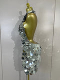 Sexy Shiny Round Sequins Halter Backless Mesh Mini Dress Women Celebrate Eveing Party Club Luxury Birthday Nightclub Stage Wear