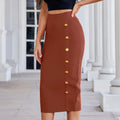 Winter Office Brown Mid Calf Button Bandage Pencil Skirt Long Bodycon Women Split Wholesale XL High Quality Club Skirt