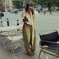 Printed Women Pants Belted Wide Leg Trousers Drawstring Waist Wide Leg Pants Loose Jogger Pants Casual Camouflage Long Pants