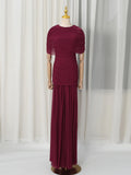 Luxury Galas Event Black Sheer Mesh Ruched Maxi Dress for Women O Neck Short Sleeves Bodycon Silhouette Skirt for Red Carpet