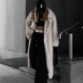 Full Sleeves Faux Long Coat Women's Fashion Casual Lapel Loose Warm Overcoats 2025 Winter New Daily High Street Outwear