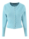 Two Piece Set For Women O Neck Lantern Sleeve Patchwork Buttons Tunic Cardigan Mid Waist Shorts Casual Suit Female