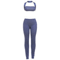 Hottie Polka Dot 2-Piece Set Women Halter Chest Wrapped Backless Top+Ruched Peach Hip Pants Stretch Skinny Clubwear