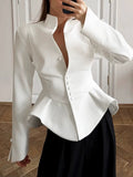 Elegant Asymmetric Women Jackets Stand Collar Long Sleeve Luxury Fit Jacket for Weekend Social Gathering Fashion