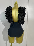 2026 Women Sexy Deep V Ruffle Bodysuit And Irregular Length Skirt Two-piece Set  Sexy Holiday Bikini Swimwear Photo Shoot Wear