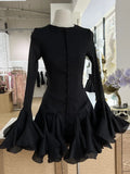 Elegant Design Flower Bud Buckle Long Sleeved Solid Color Slim Fit Short Dress For Women 2024 Spring Summer New Collection
