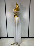 Women Sexy Hollow Out See Through Long Dress Two Piece Set Nightclub Stage Performance Costume Birthday Party Cocktail Dress