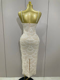 Elegance Pearl Beading Sequins Sleeveless Sexy Strap Bodycon Long Dress Women Celebrate Evening Party Birthday Outfit Vestido