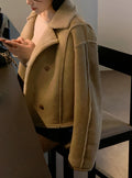 Retro Suede Coat Women's Hong Kong Style Double Breasted Suit Collar Winter New Arrival Chic Lightweight Luxury Coat