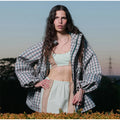 Gingham Plaid Hooded Windbreaker Jacket Drawstring Waist Loose  Outerwear 2026 Spring Autumn Lady Retro Outdoor Casual Jacket