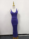 Solid Two Piece Set for Women V Neck Sleeveless Top High Waist Skirts Sets Female Fashin Style New