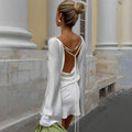 Women's Satin Mini Dress Bell Long Sleeve Backless Lace Up Criss A Line Dress Sexy Elegant Party Club Dress 2026 Summer