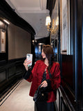 New Long Sleeved Jacquard Cardigan Summer Warm Loose Printing Versatile Retro Festival Red Lady Tang Suit Top