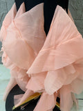 Elegant Bandage Mermaid Dress with Nude Mesh V-Neck and Pink Tulle Ruffle Bottom for Prom Formal Dinner Event Outfit