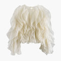 Ruffles Shirts For Women O Neck Lantern Sleeve Loose Pullover Summer Blouse Female Fashion Style Clothing
