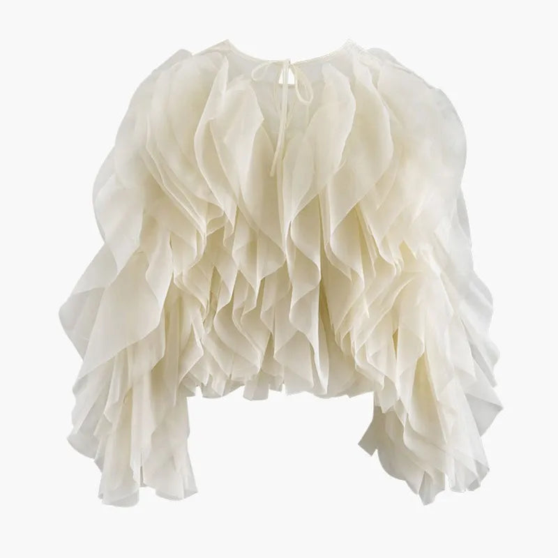 Ruffles Shirts For Women O Neck Lantern Sleeve Loose Pullover Summer Blouse Female Fashion Style Clothing