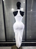 White Florals Women Sexy Off the Shoulder Bodycon Long Bandage Dress Luxury Celebrate Bar Singer Birthday Party Homecoming Dress