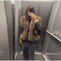 Chic Embroidery Fur Patchwork Waistcoats Women Stand Collar Sleeveless Female Vests 2026 Autumn Lady High Street Furry Tops New