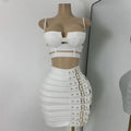 White Two Pieces Dress Set Women Sexy Square Collar Sleeveless Design Crop Top Short Skirt Suit Nightclub Birthday Clothing