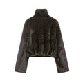 Women's Brown Faux Fur Cropped Jacket Fashion Stand Collar Single Breasted Pocket Casual Coat Lady 2026 Spring Chic Outerwear