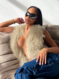 Sexy Furry Tank Tops Women Backless Sexy Midnight Cardigan Autumn Hipster Wild Basic Streetwear Halter Furs Y2K Tops