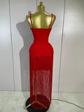 Elegant Prom  Evening Party Luxury Birthday Wedding Guest Dresses Women Sexy Shiny Crystals Tassel Bodycon Long Bandage Dress