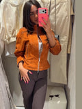 Women Retro Cropped Zip Jacket Ladies Stand Collar Long Sleeve Fitted Waist Pocket Design Short Coat Casual Daily Outerwear New