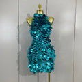 Sexy Shiny Round Sequins Halter Backless Mesh Mini Dress Women Celebrate Eveing Party Club Luxury Birthday Nightclub Stage Wear