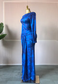 Women Print O-neck Stacked Ruched Bowknot Streamer Mermaid Maxi Midi Dress 2026 Cocktail Birthday Holiday Party Dresses