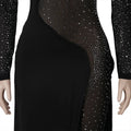 Sexy Rhinestone Jumpsuit Luxury for Women Long Sleeve Sheer Mesh Patchwork Skinny Night Birthday Party Club Romper Overalls