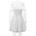 Elegant Lace Corset Casual White Short Ballet Dress Square Collar A-line Bandage Mini Dresses Sweet Y2K Black 2025 Summer New In
