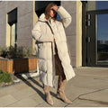 Warm Stand Neck Cotton Long Coats Women Elegant Single Breasted Zipper Belt Lace Up Outwear Female Winter Chic High Streetwear