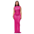 Fall Diamonds Hot Rhinestones O-neck Women Sleeveless Bodycon Long Dress Birthday Party Evening Prom Maxi Dresses