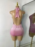 Wome Sexy Sparkly Diamond Halter Backless Bodycon See Through Outfit Birthday Dress Dancer Nightclub Performance Stage Costume