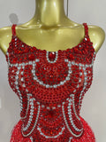 Sparkly Silver Rhinestones Pearl Tassels Bodysuit 2025 New Women Sexy Eveing Birthday Party Nightclub Stage Performance Costume
