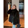 Women's Faux Fox Fur Coat Long Sleeve Lapel Collar Fluffy Thick Warm Short Mid Fall Winter Daily Street Fashion Outerwear 2026