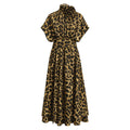 High Neck Midi Maxi Dress for Women 3D Floral Applique Cap Short Sleeve A Line Flowy Leopard Polka Dot for Casual Shopping
