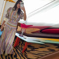 Boho Colorful Stripe Midi Skirt Set Turn Down Collar Single Breasted Long Sleeve Shirt Fitted Waist Flowy Women Skirts Outfits