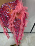 Shining Rhinestone Tassel Mesh See Through Dress Singer Outfit Women Evening Party Brthday Club Stage Performance Outfit
