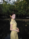 Improved Cheongsam Dress Qipao 2026 New Young Girl Orange Summer Daily Wearable Long Dress Chinese Summer Women Clothing