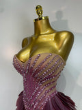 Sparkly Rhinestone Sequins Sexy Strapless Mesh See Through Mini Dress Women Eveing Party Birthday Nightclub Singer Stage Costume
