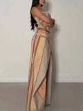 Sweet Summer Outdoor Travel Striped Corset Camisole Set for Women Thin Strap Lace Up Outfit for Seaside Vacation Casual Wear