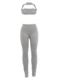 Hottie Polka Dot 2-Piece Set Women Halter Chest Wrapped Backless Top+Ruched Peach Hip Pants Stretch Skinny Clubwear