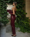 Sexy Leather Red Long Dress Women's Luxury Off Shoulder Corset Bandage Dresses Evening Party Burgundy Wedding Guest Brown Black