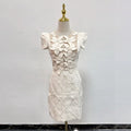 Solid Elegant Patchwork Appliques Dresses for Women Round Neck Short Sleeve High Waist Bodycon Luxury Mini Dress Female New